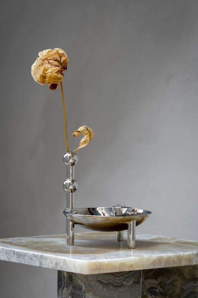 Stoff Nagel Vase & Schale Chrom mit Trockenblume - DesignWe.Love