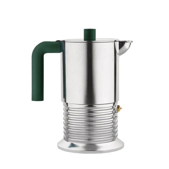 Alessi Vite Espressokocher 6 Tassen in Aluminium mit grünem Griff, Mokkakanne für Induktion