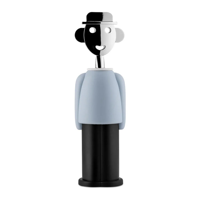 Alessi Korkenzieher Alessandro M. in Hellblau mit verchromtem Zamak, Design Alessandro Mendini