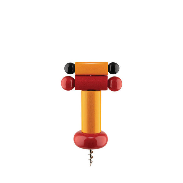 Alessi Korkenzieher Twergi ES17 in Rot, Gelb und Schwarz, Design-Korkenzieher von Ettore Sottsass