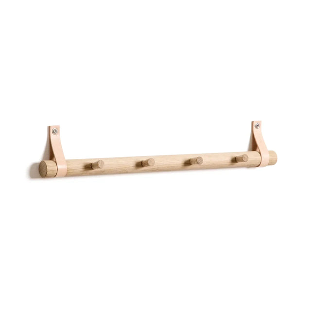 Rack Wandgarderobe aus Eiche und Leder 4 Dot Natur freigestellt von EKTA Living