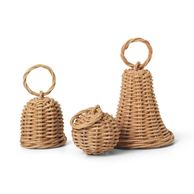 ferm LIVING Braided Bell Baubles 3er-Set aus geflochtenem Rattan