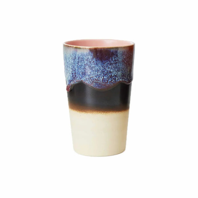 HKliving Teebecher 70s Ceramics Aurora – Steinzeug mit rosa Innenseite, blau-violetter reaktiver Glasur und cremefarbenem Sockel