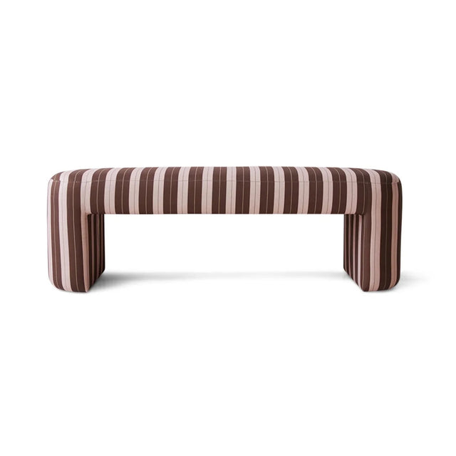 HKliving Lobby Bench gepolsterte Sitzbank gestreift in Braun und Rosa, Freisteller