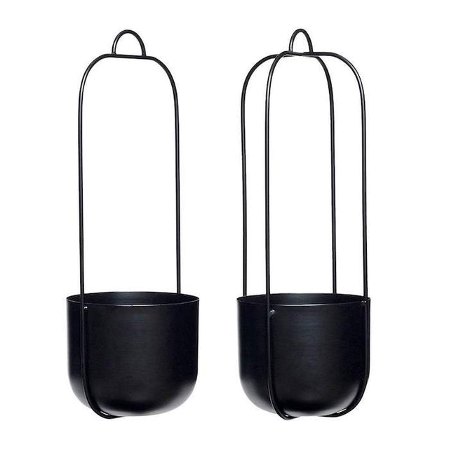 Blumenampel Metall Lotus im 2er Set in schwarz von Hübsch Interior