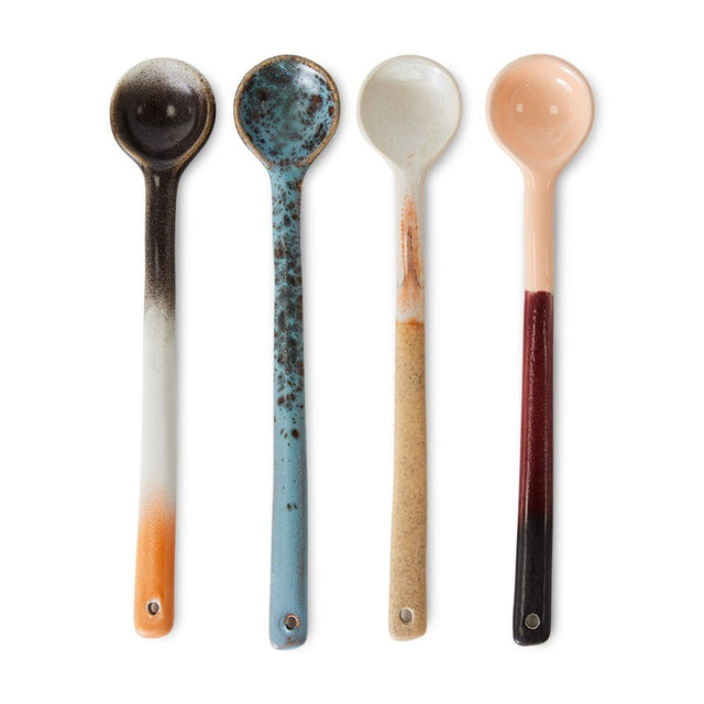 HKliving 4er Set Keramik Löffel L Breeze 70s Ceramics – große bunte Keramiklöffel handglasiert, freistehend
