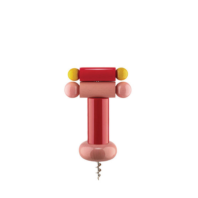 Alessi Korkenzieher Twergi ES17 in Rosa, Rot und Gelb, Design-Korkenzieher von Ettore Sottsass