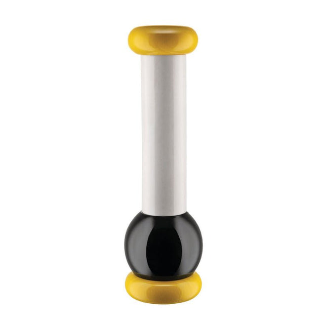Alessi Twergi Gewürzmühle groß in Gelb, Schwarz und Weiß, Salzmühle von Ettore Sottsass