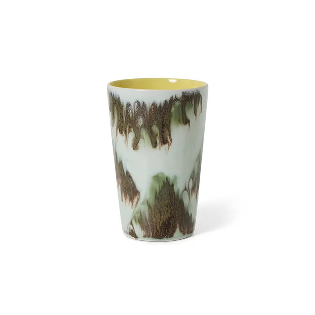 HKliving Teebecher 70s Ceramics Tide – Tasse ohne Henkel, mintgrüne Glasur mit braunen Akzenten