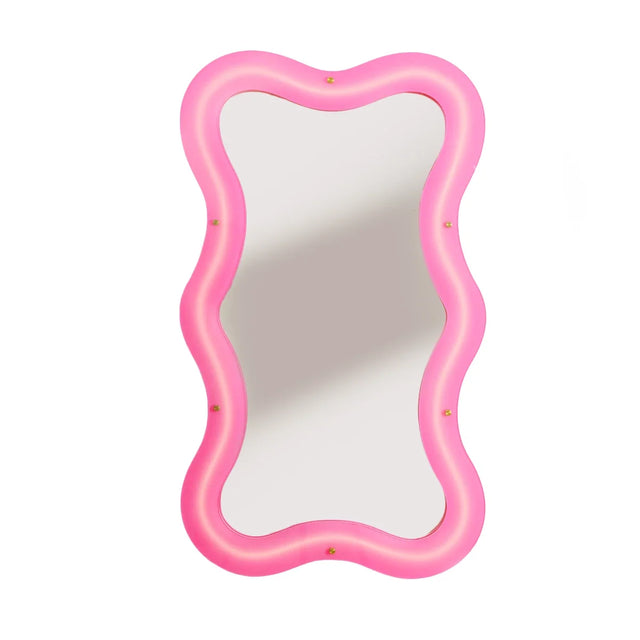 Seletti Supercurve Mirror Tiny Tall – LED Spiegel mit Beleuchtung in Pink, eingeschaltet