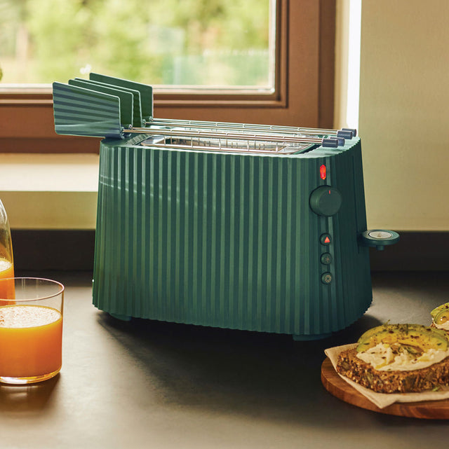 Alessi Plissé Toaster Grün mit Reglern für 6 Bräunungsgrade und Auftaufunktion